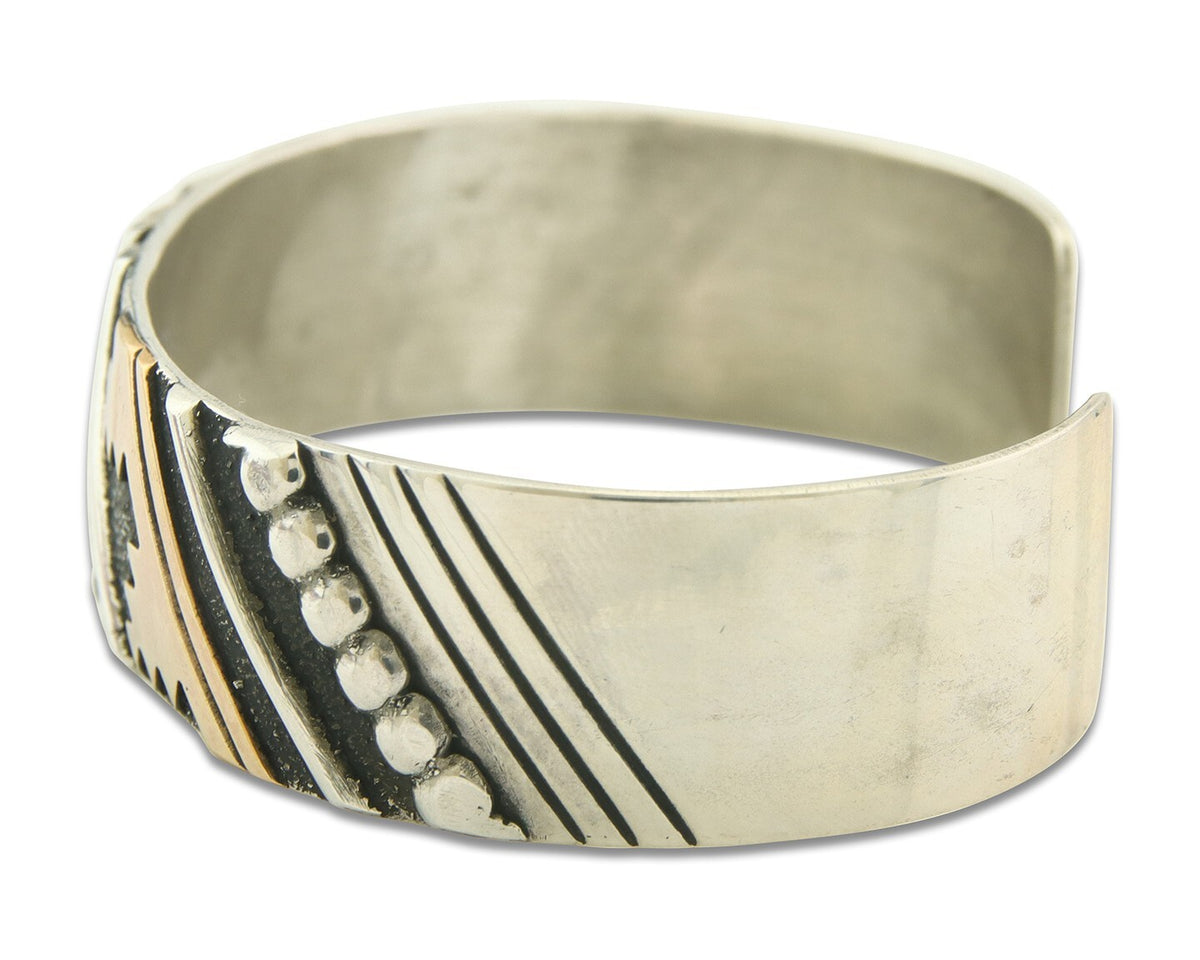 Navajo Bracelet Gold & 925 Silver Handmade 16 mm Wide Signed Thomas Singer C80s