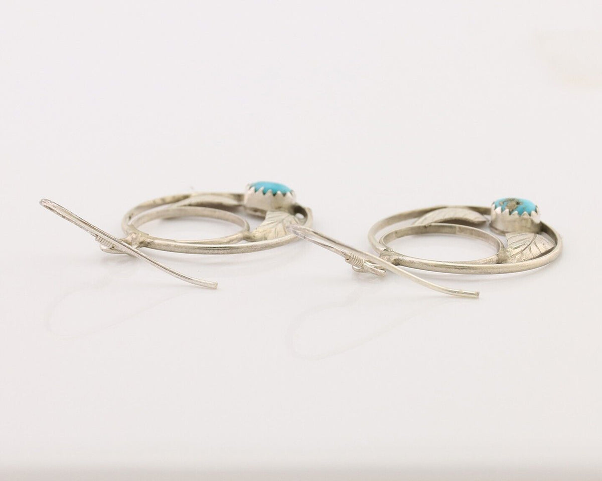 Navajo Handmade Dangle Earrings 925 Silver Blue Turquoise Native Artist C.80's