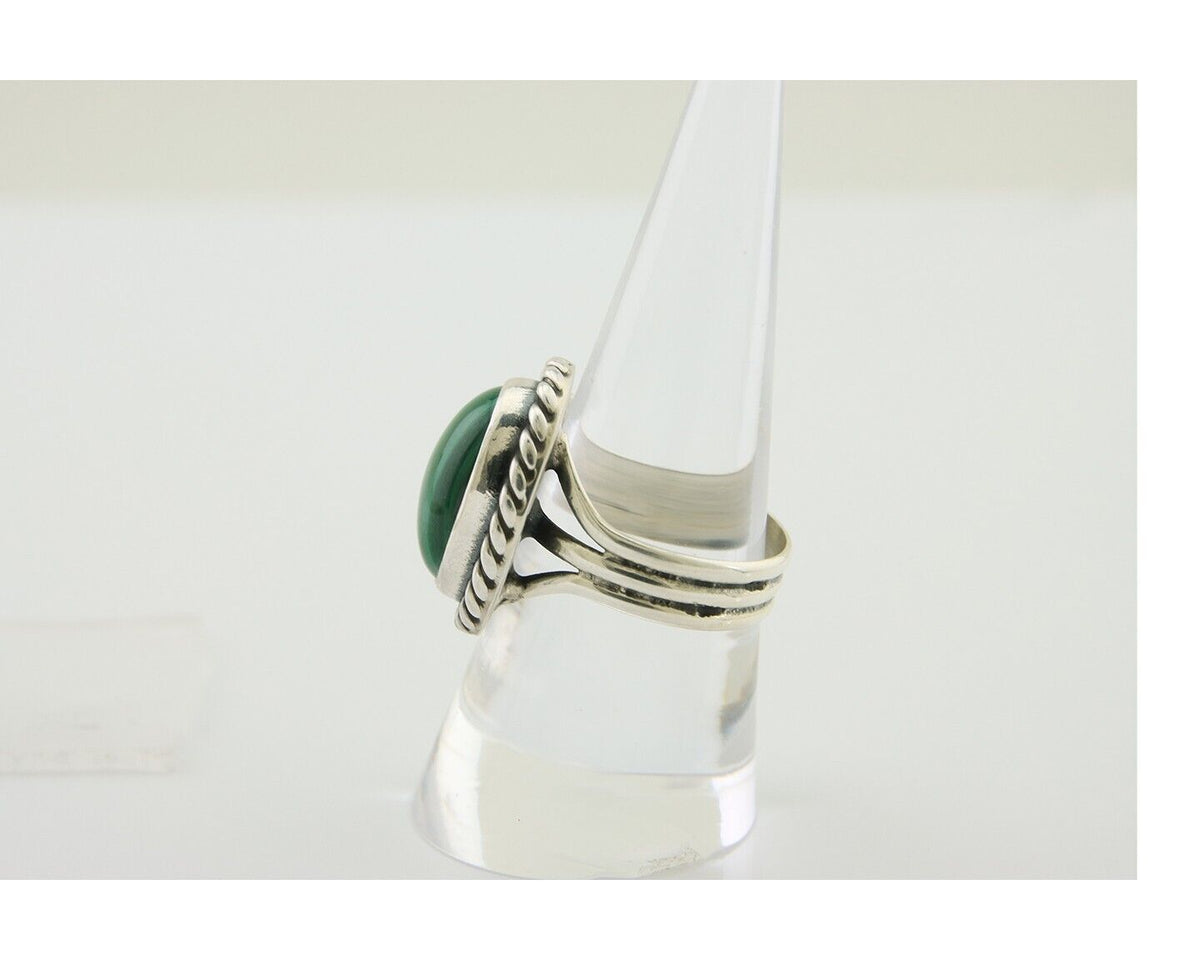 Navajo Ring 925 Silver Natural Malachite Native American Artist C.80's
