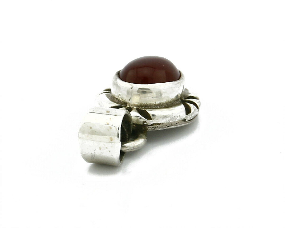 Navajo Hand Stamped Natural Mined Cornelian in .925 SOLID Silver Pendant