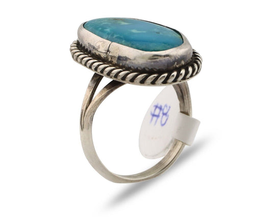 Navajo Ring 925 Silver Blue Gem Turquoise Native American Artist C.80's