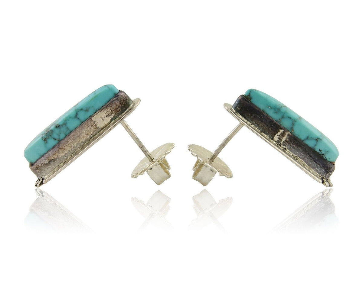 Zuni Earrings 925 Silver Natural Blue Turquoise Signed Doug Zachary C.80's