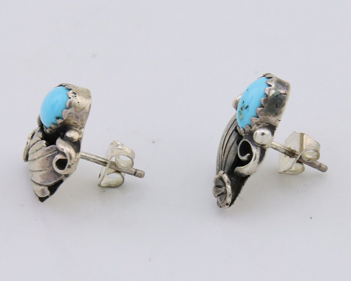 Navajo Handmade Earrings 925 Silver Natural Turquoise Native American Artist 80s