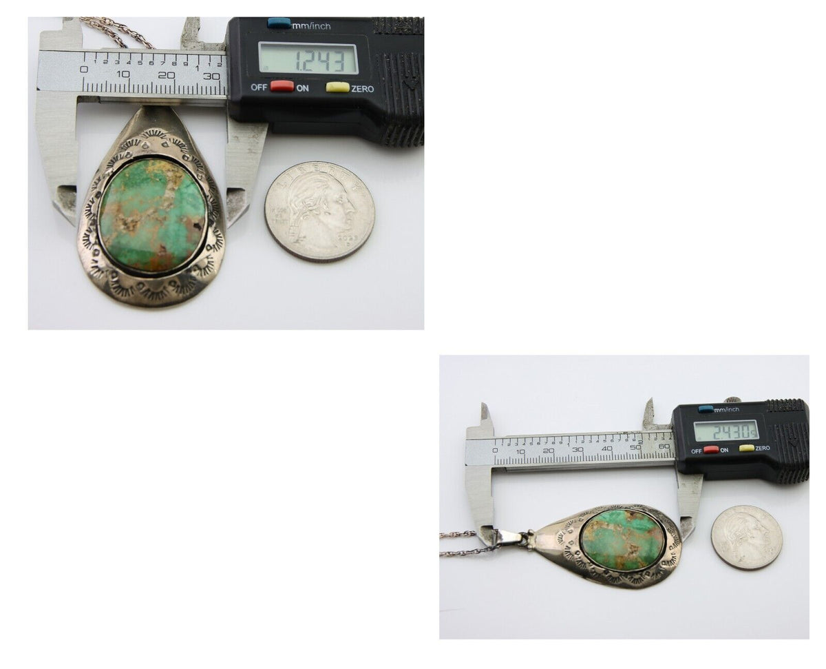 Navajo Necklace 925 Silver Natural Green Turquoise Artist Tony Guerro C.80's