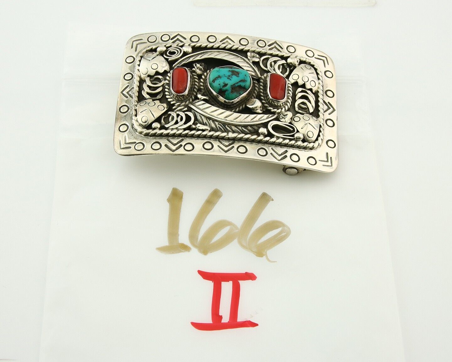 Navajo Belt Buckle 925 Sterling Silver Signed Teepee on Hill 1.9 x 2.9 in C.80's