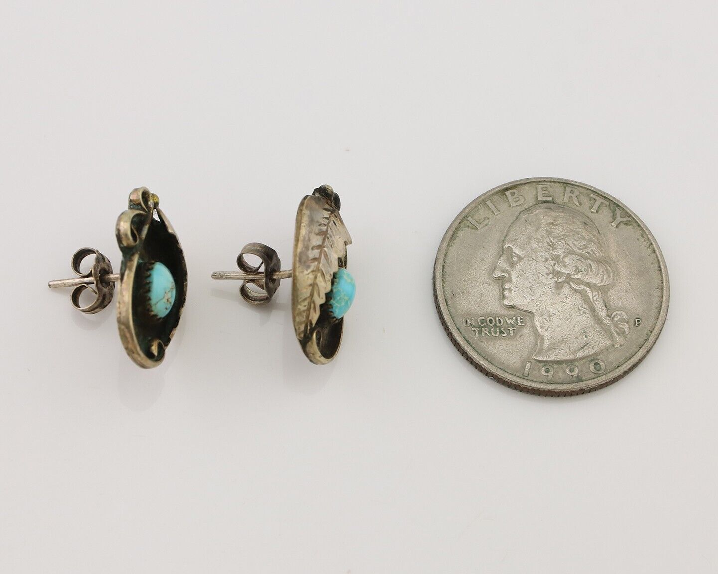 Navajo Earrings 925 Silver Natural Turquoise Native American Artist C.80's