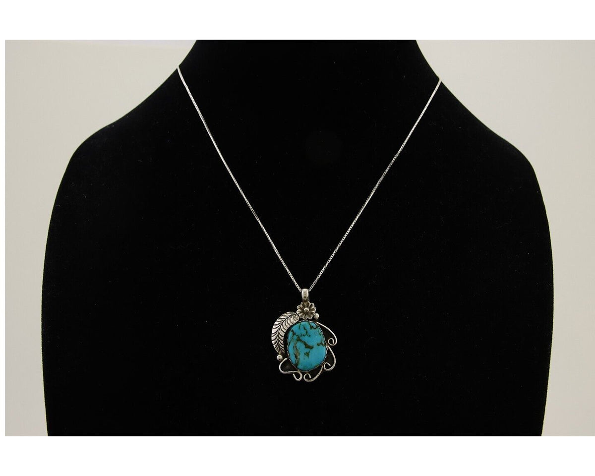 Navajo Necklace 925 Silver Natural Spiderweb Turquoise Native Artist C.80's
