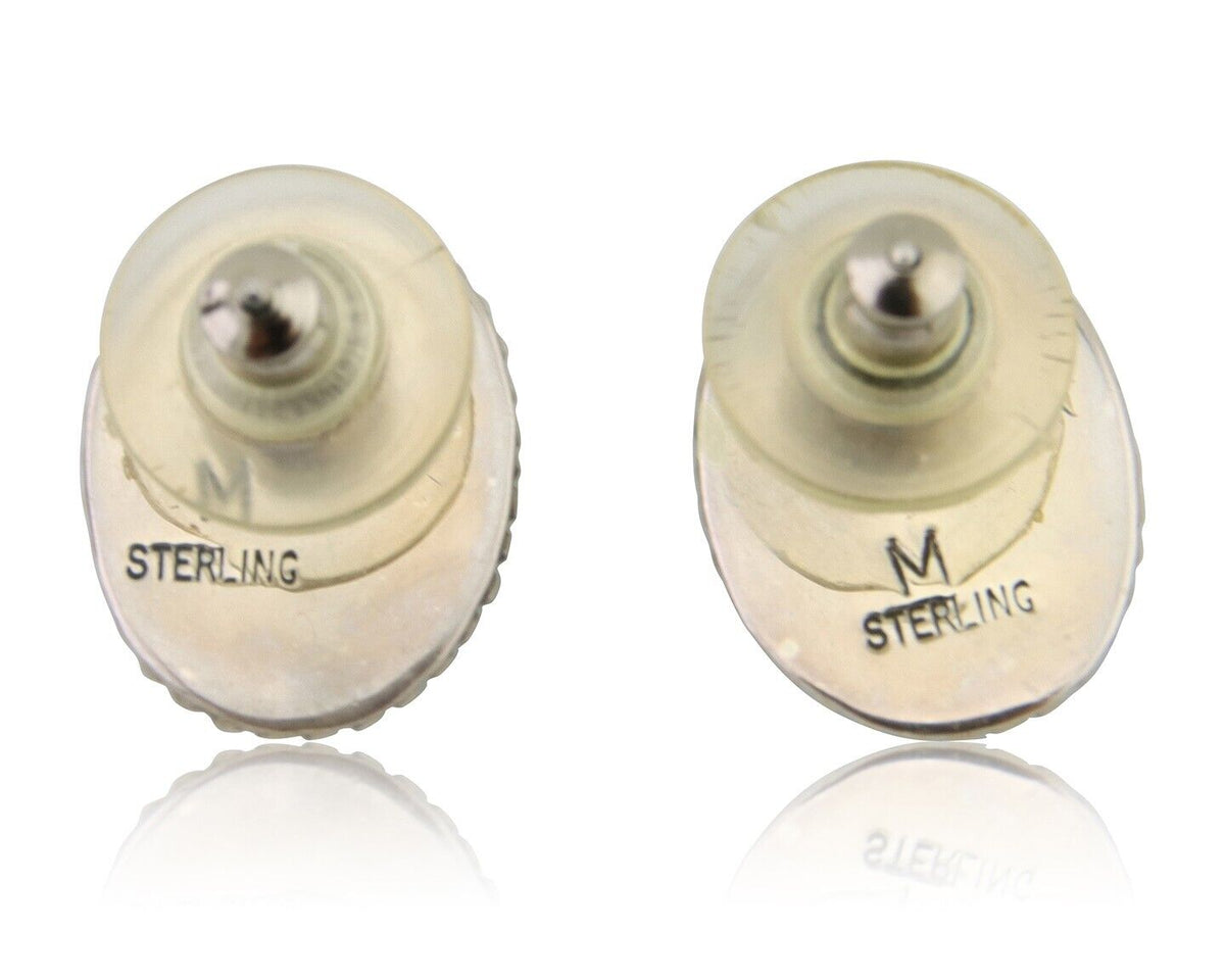 Navajo Stud Earrings 925 Silver Natural Turquoise Native Artist Signed M C.80's