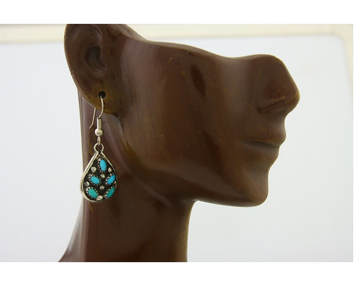 Navajo Earrings 925 Silver Natural Turquoise Native Artist C.80's