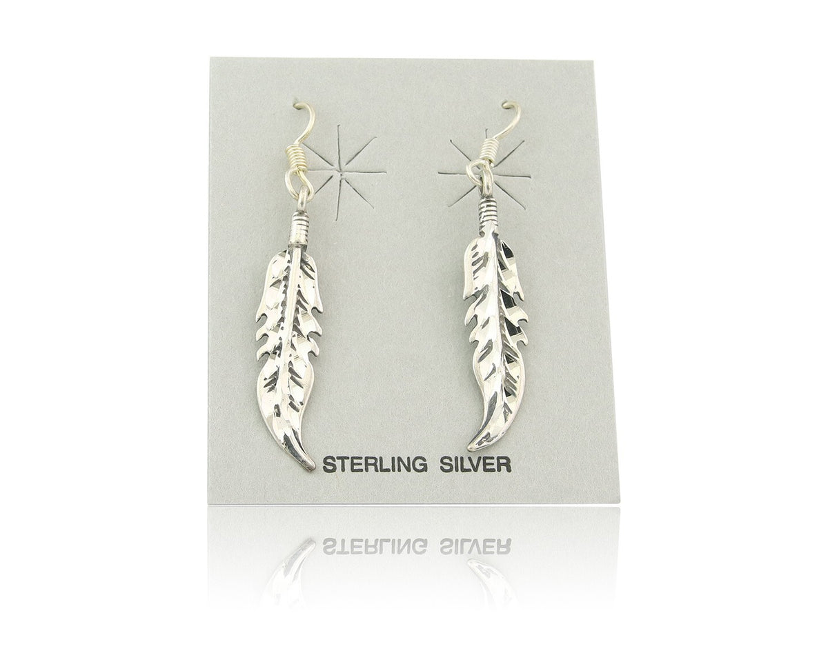 Navajo Feather Earrings Sterling Silver Dangle Vintage Authentic Signed Masha