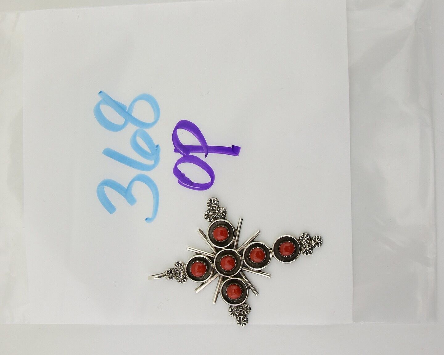 Zuni Cross Pendant 925 Silver Mediterranean Coral Artist Signed Lonasee C.80's