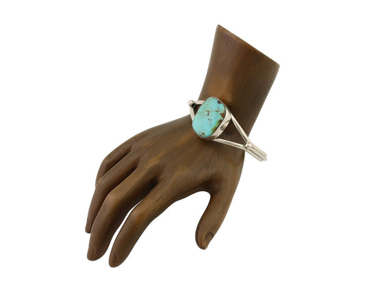 Navajo Cuff Bracelet 925 Silver Natural Blue Turquoise Artist Signed Gecko C.80s