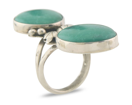 Vintage Navajo Ring 925 Sterling Authentic Turquoise Signed LB Size 7.75