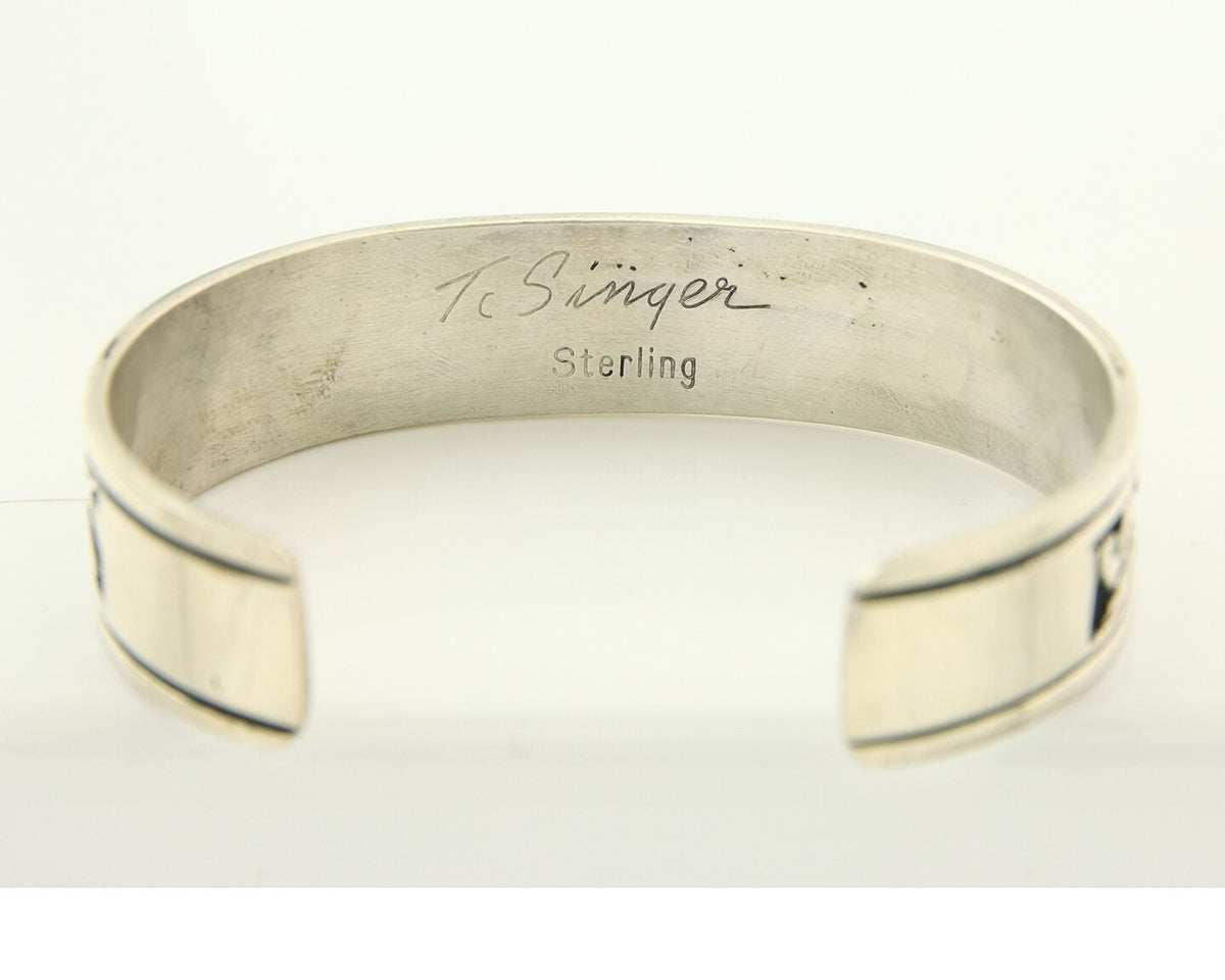 Mens's Navajo Bracelet 925 Silver Artist Signed Thomas Singer Cuff Made 1980's
