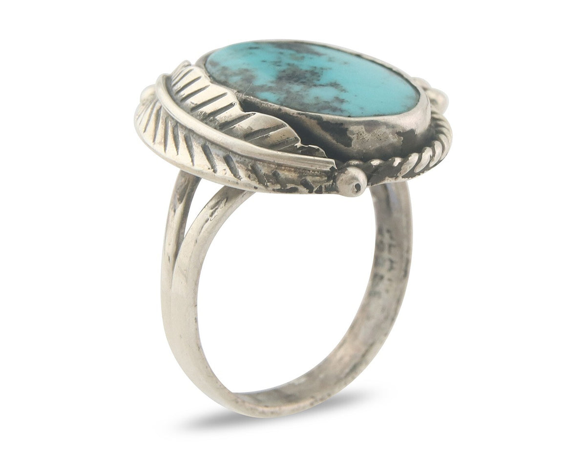 Vintage Navajo Ring 925 Sterling Authentic Traditional Turquoise Size 8.25