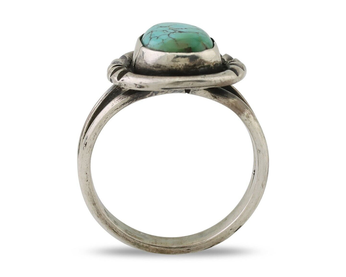 Navajo Ring 925 Silver Spiderweb Turquoise Native American Artist C.80's