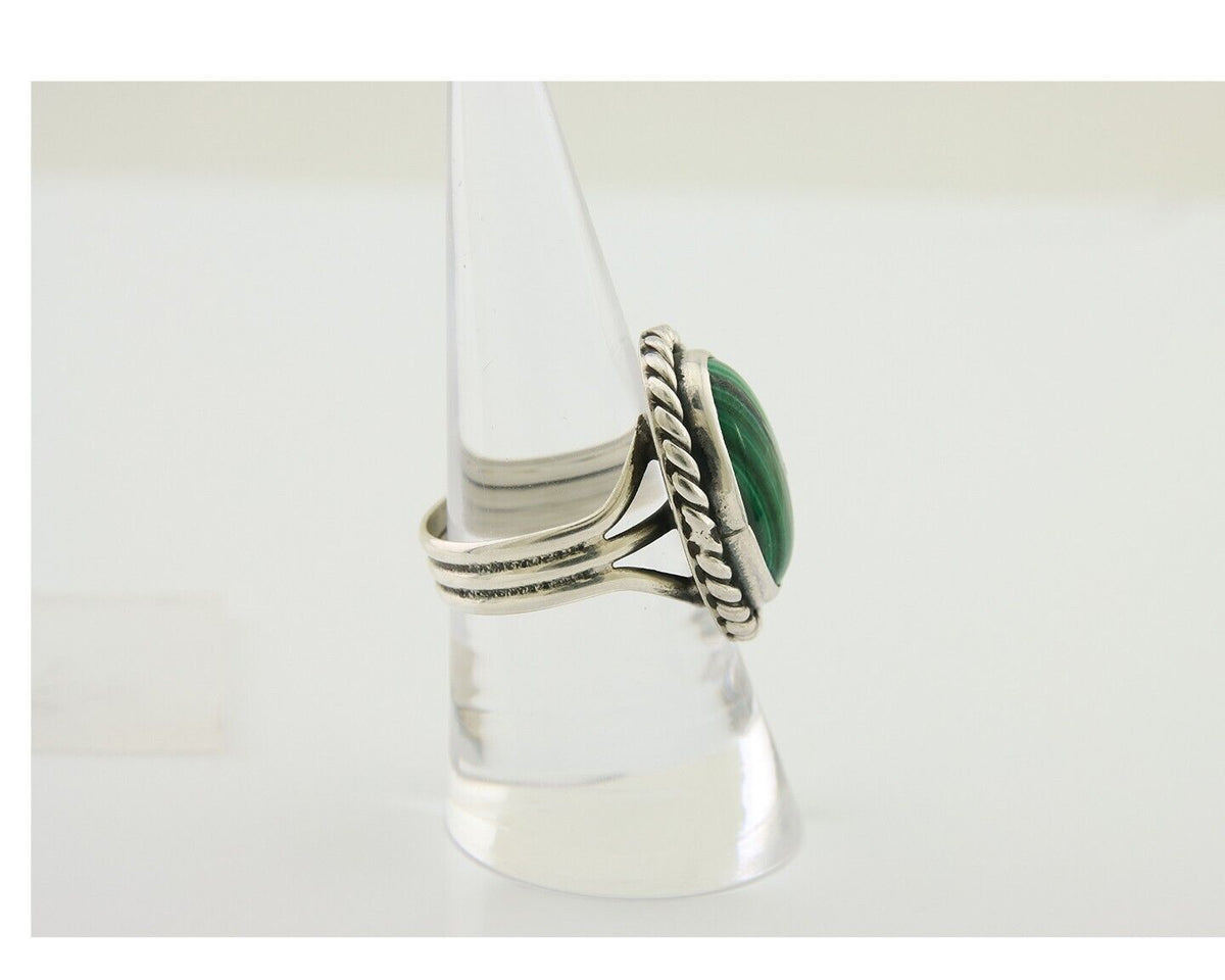 Navajo Ring 925 Silver Natural Malachite Native American Artist C.80's