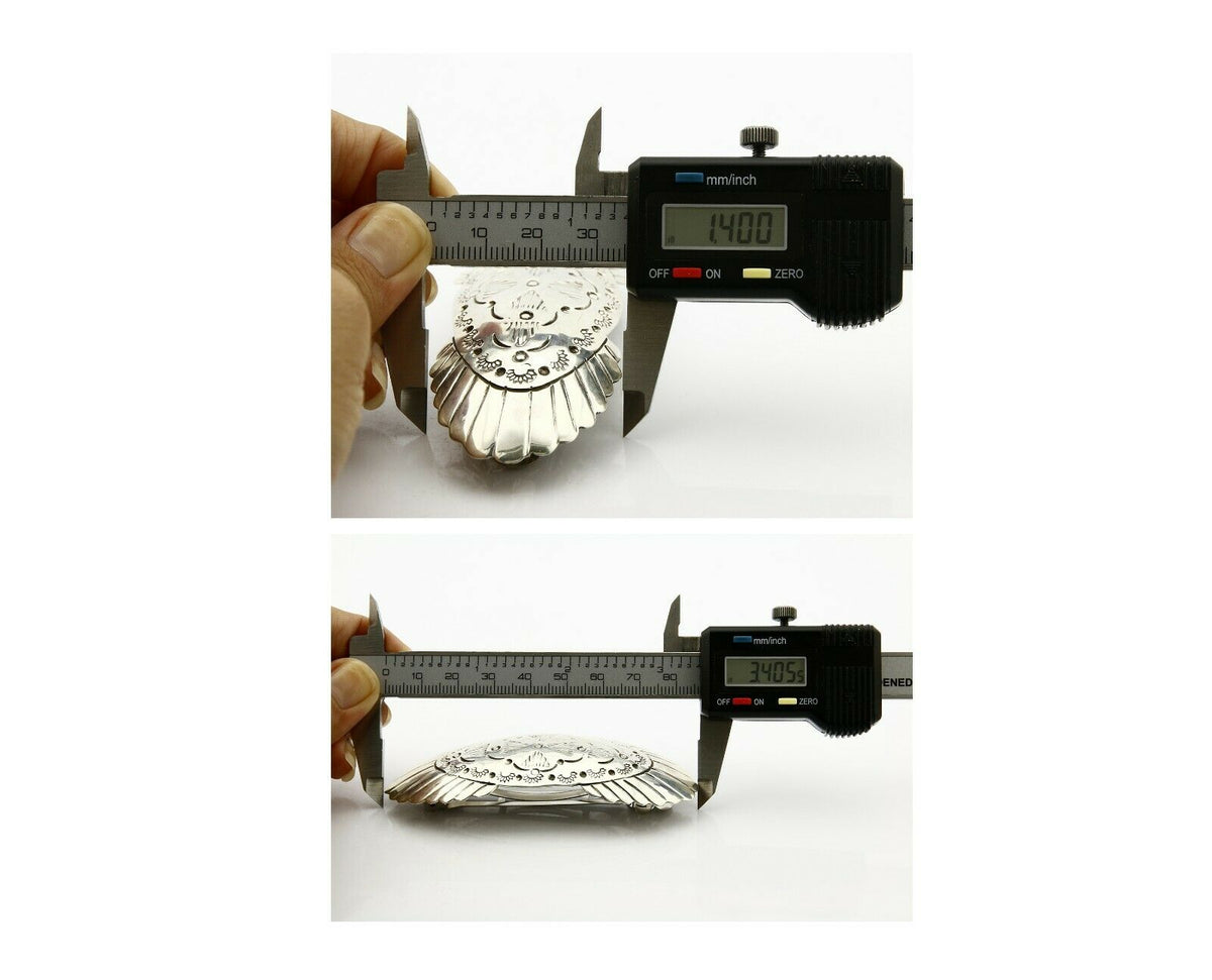 Navajo Handmade .925 SOLID SILVER Hand Stamped 36mm Wide Barrette Hair Clip