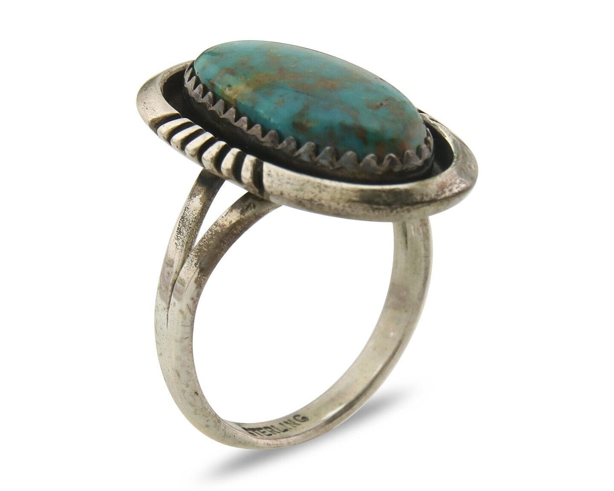 Navajo Ring 925 Sterling Natural Blue Turquoise Native Artist C.80's Size 6.25