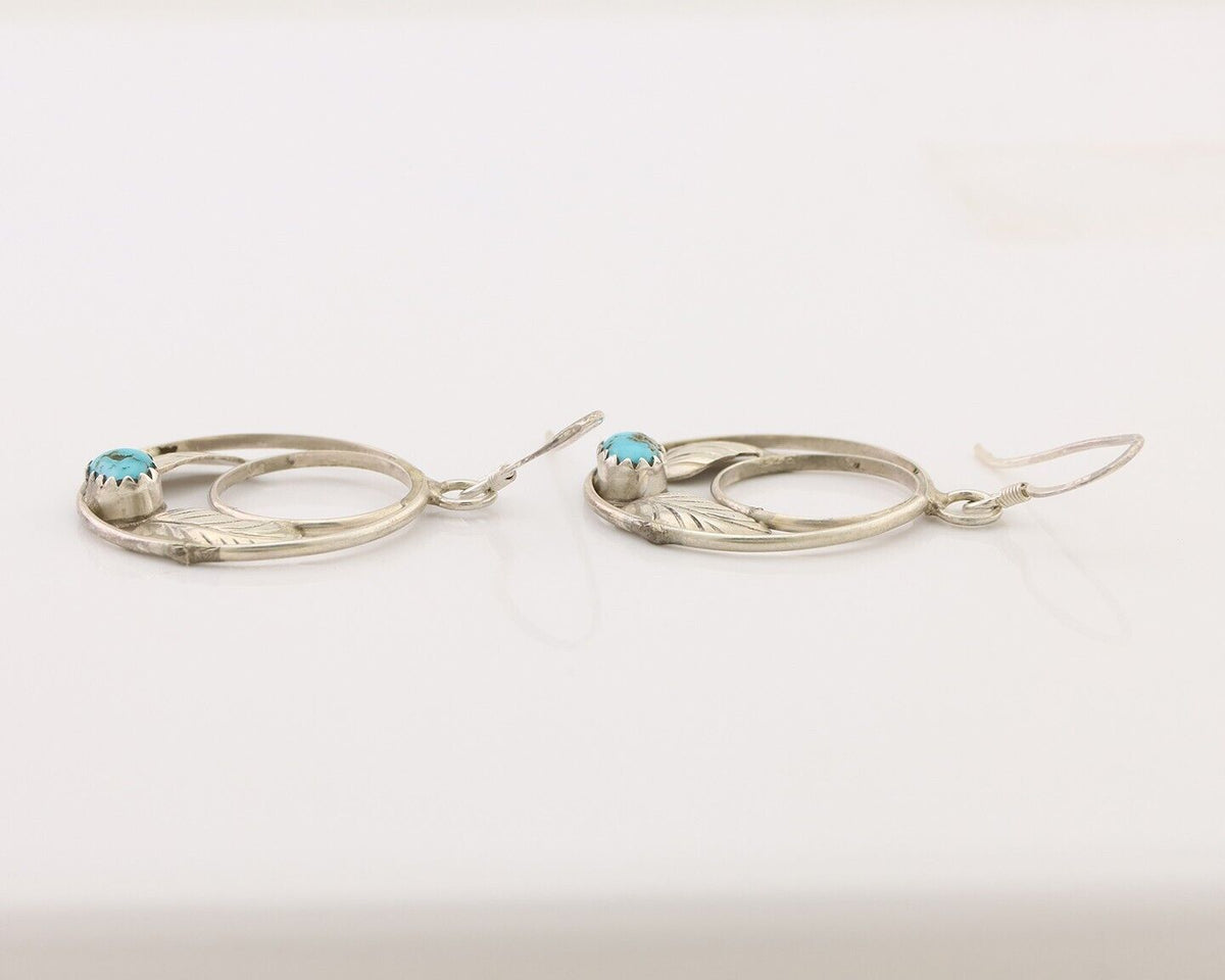 Navajo Handmade Dangle Earrings 925 Silver Blue Turquoise Native Artist C.80's