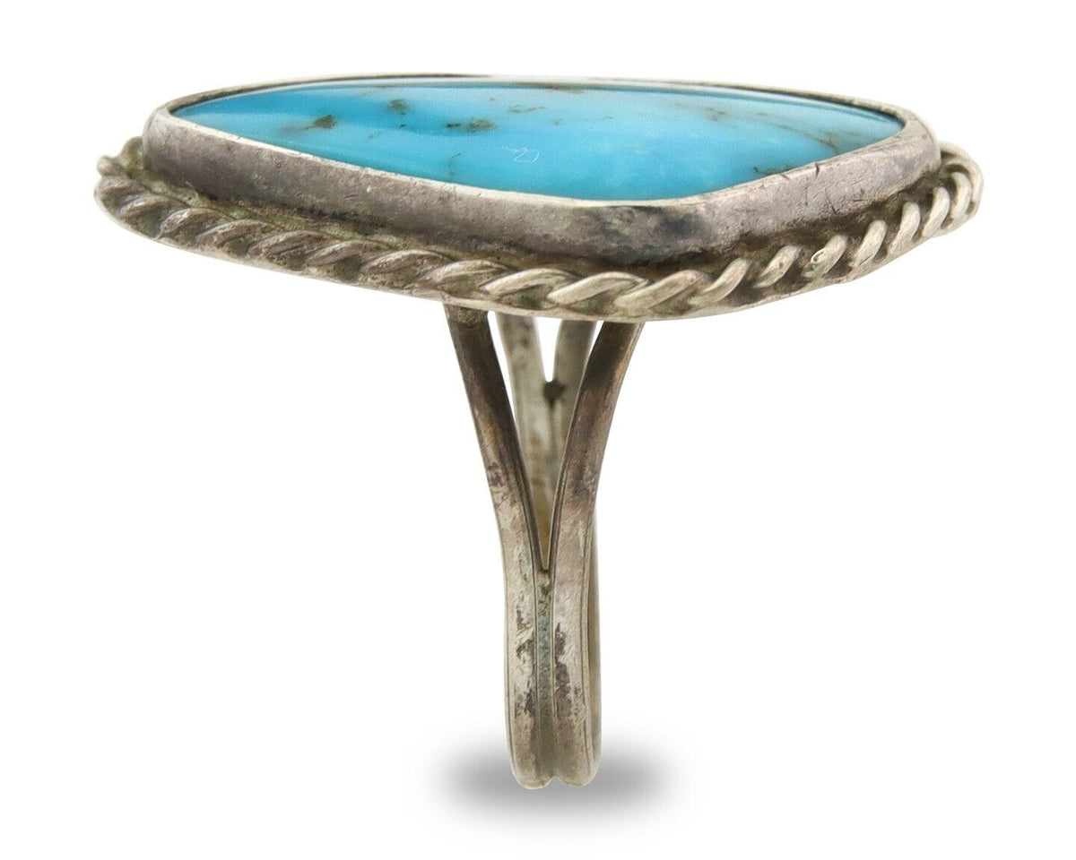 Navajo Ring 925 Sterling Turquoise Handmade Native Artist C.80's Size 7.5