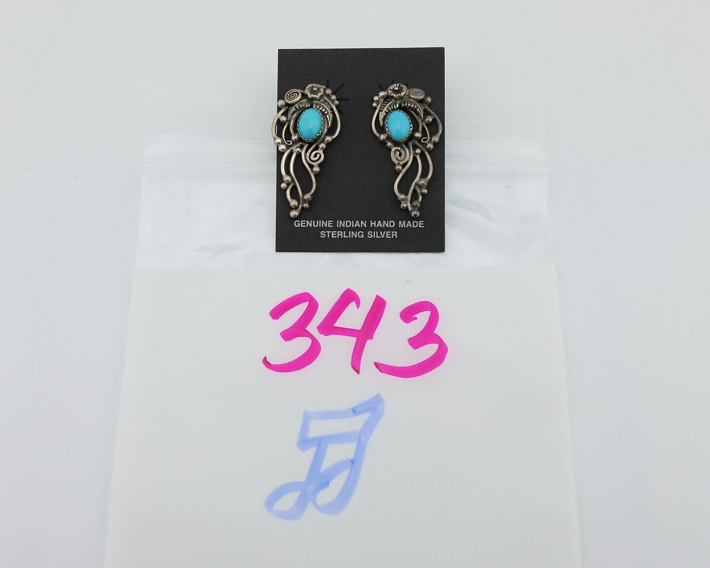 Navajo Earrings 925 Silver Natural Blue Turquoise Native American Artist C.80s
