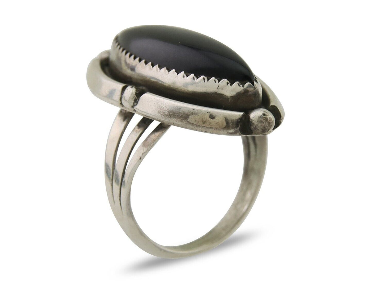 Navajo Handmade Ring 925 Silver Black Onyx Artist Signed SC C.80's