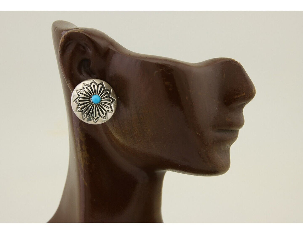 Navajo Shield Earrings 925 Silver Blue Turquoise Artist Signed SN C.80s