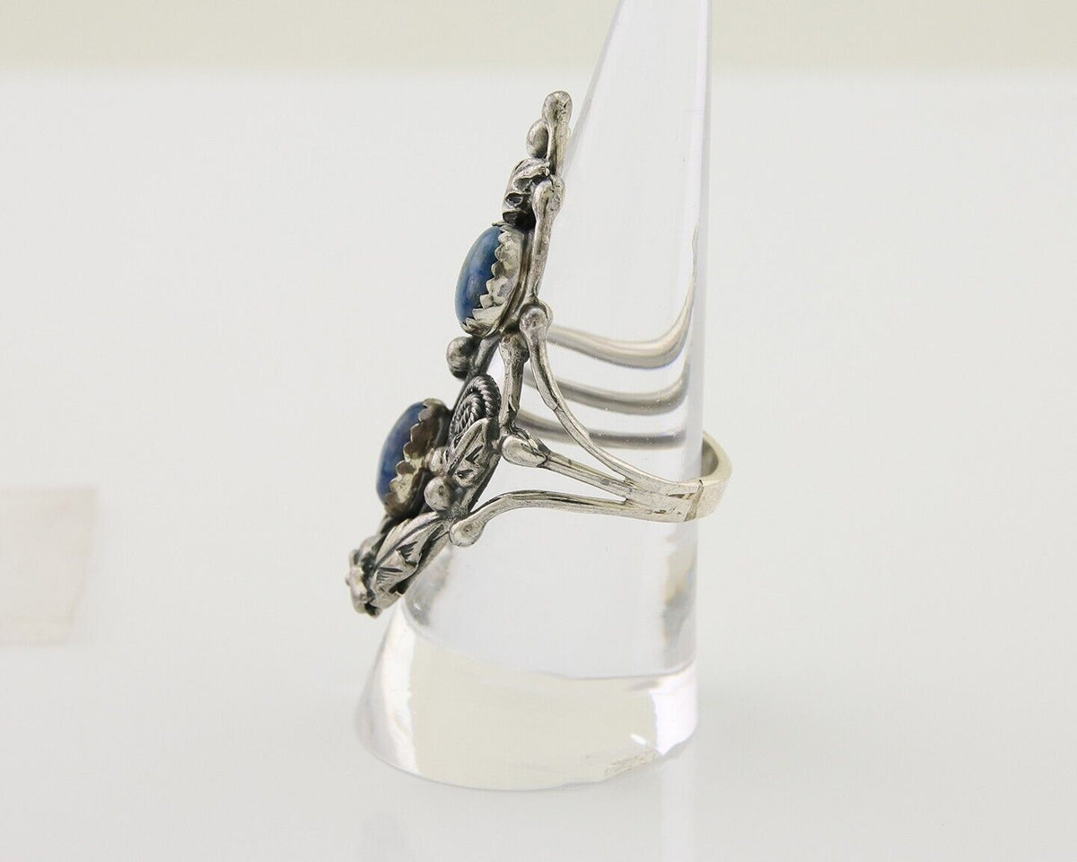Navajo Ring 925 Silver Natural Denim Lapis Artist Signed Prairie Fire C.80's