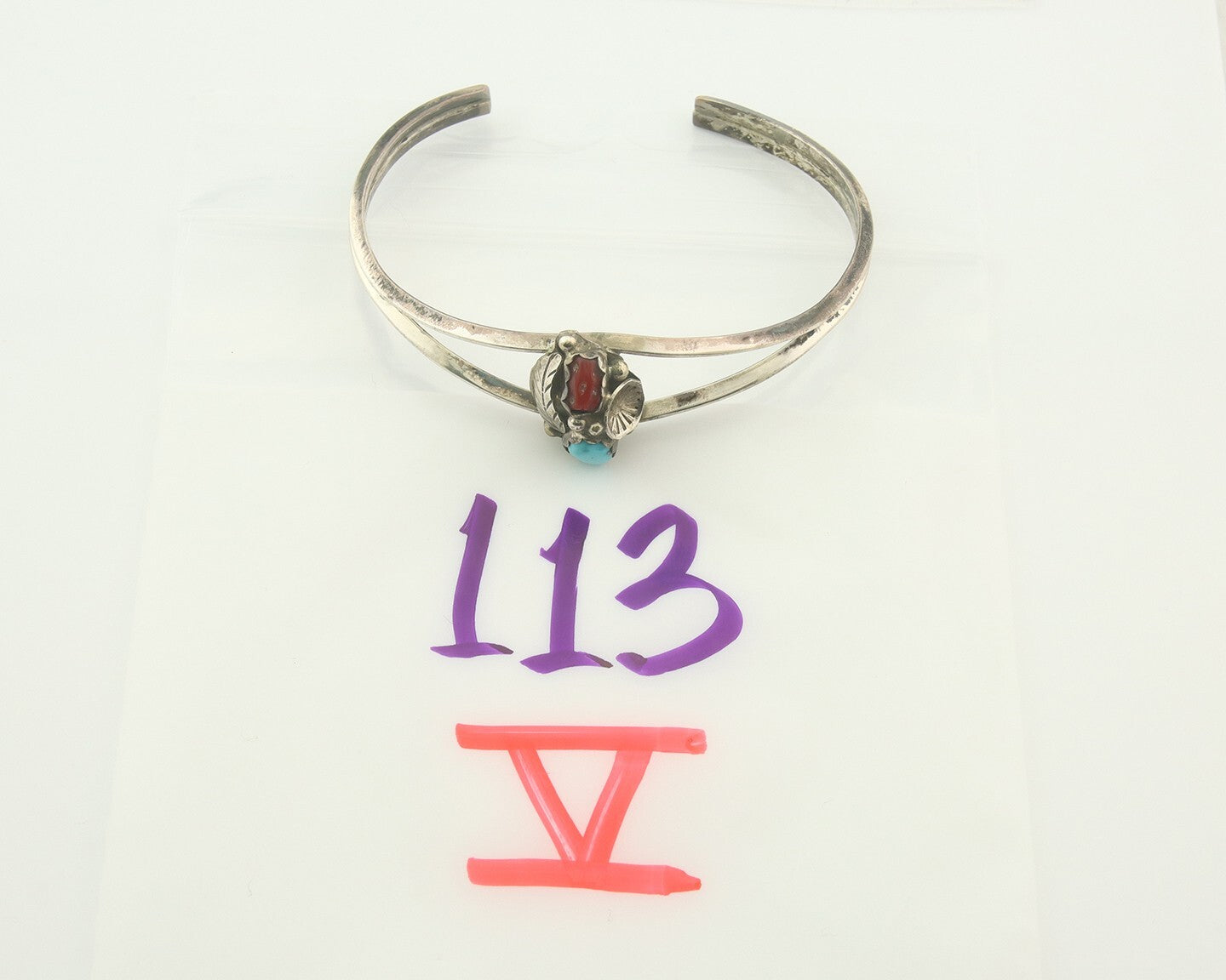 Navajo Bracelet 925 Silver Coral & Turquoise Cuff Signed Keith James C.80's