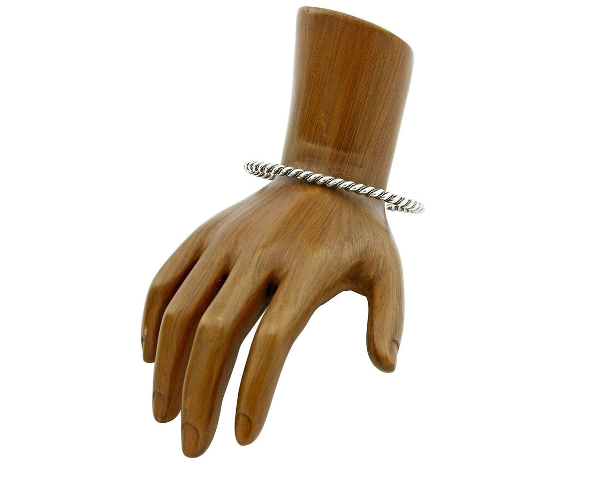 Navajo Montoya 3.8 mm Wide Signed Unknown Artist .925 Silver Handmade Bracelet