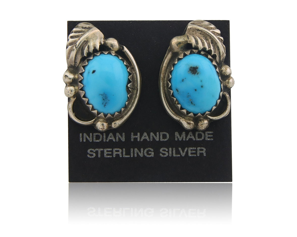 Navajo Earrings 925 Silver Natural Turquoise Artist Signed B. F. C.80's