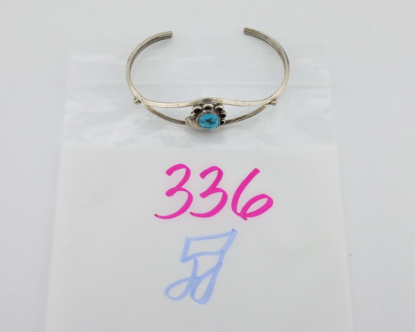 Navajo Bracelet 925 Silver Sleeping Beauty Turquoise Native American Artist C80s