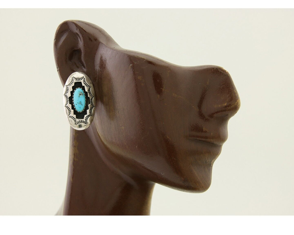 Navajo Dangle Earrings 925 Silver Natural Blue Turquoise Artist Signed P C.80's