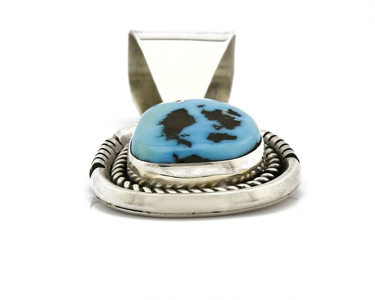 Navajo Handmade .925 Sterling Silver Blue Turquoise Hand Cut Pendant