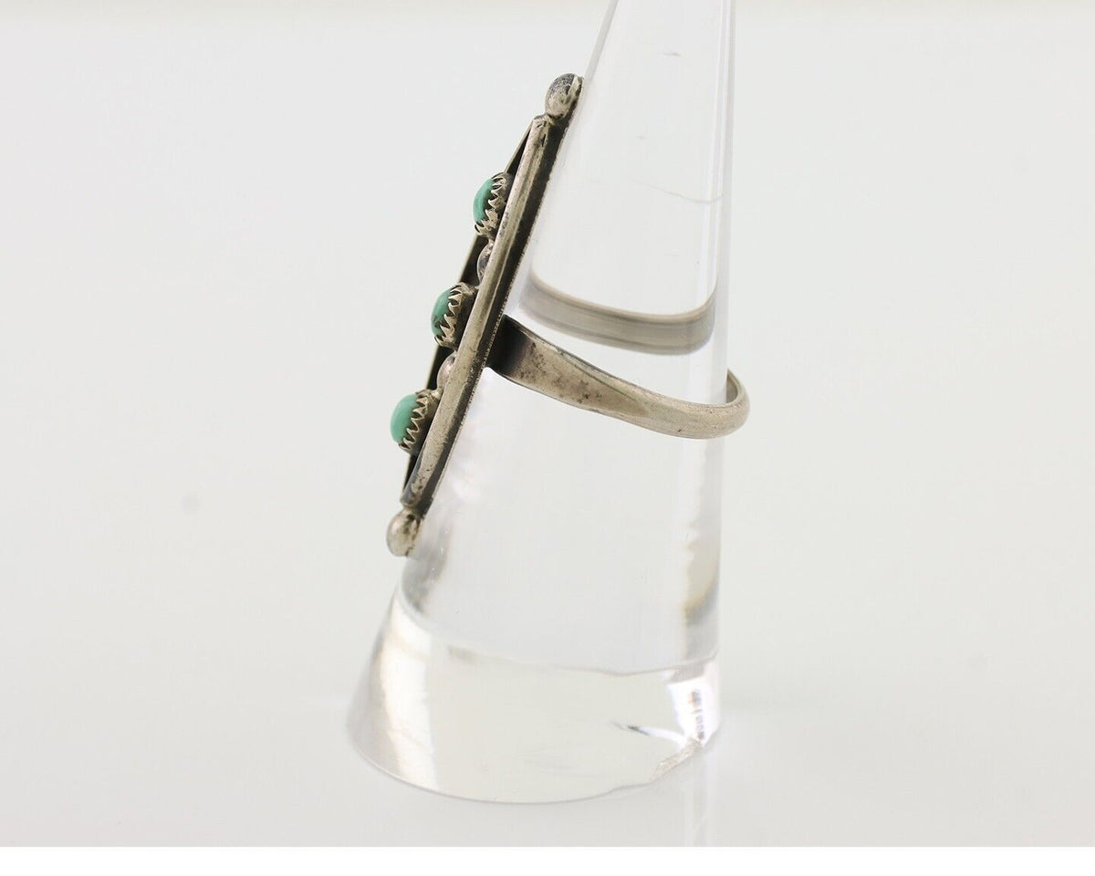 Vintage Navajo Ring 925 Silver Natural Turquoise Signed AZ9-AD Size 7.75