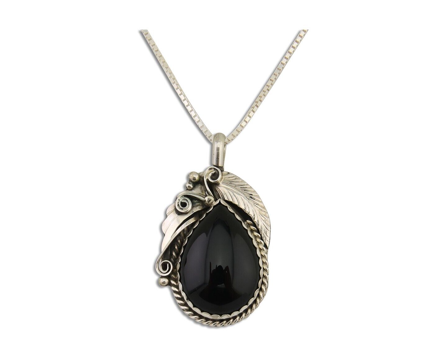 Navajo Necklace 925 Silver Natural Onyx Native Artist Signed Justin Morris C.80s