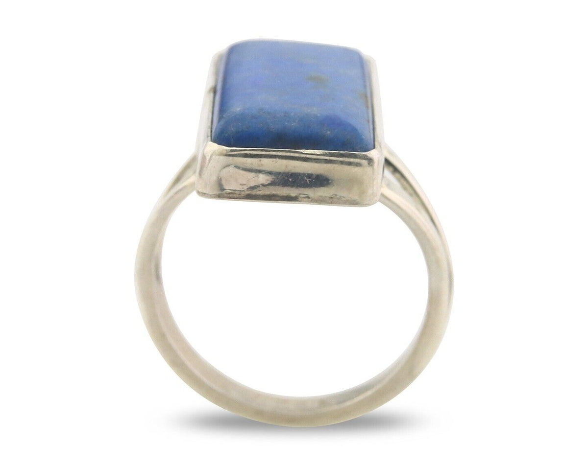 Navajo Ring 925 Sterling Lapis Handmade Native Artist C.80's Size 7.0