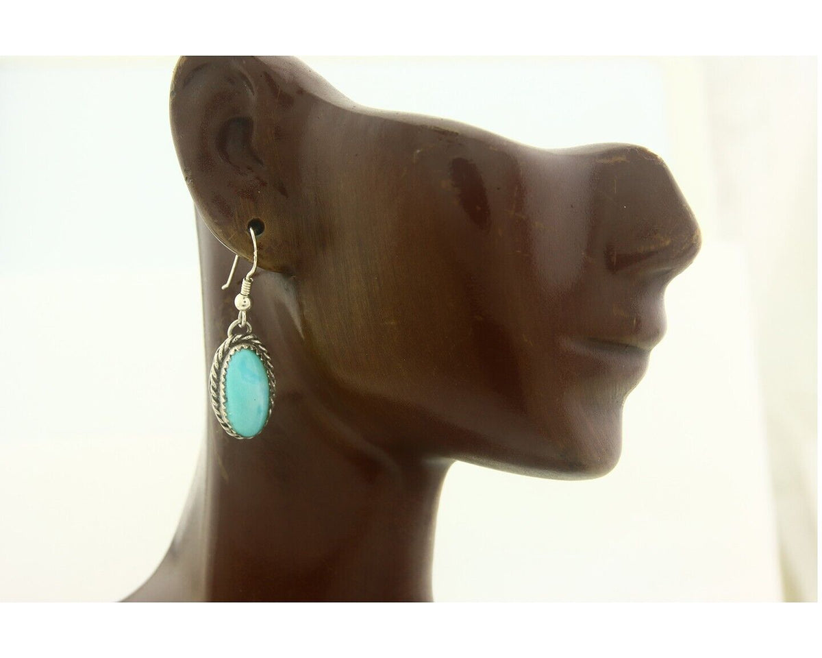 Navajo Earrings 925 Silver Natural Turquoise Artist Signed Davina Benally C.80's