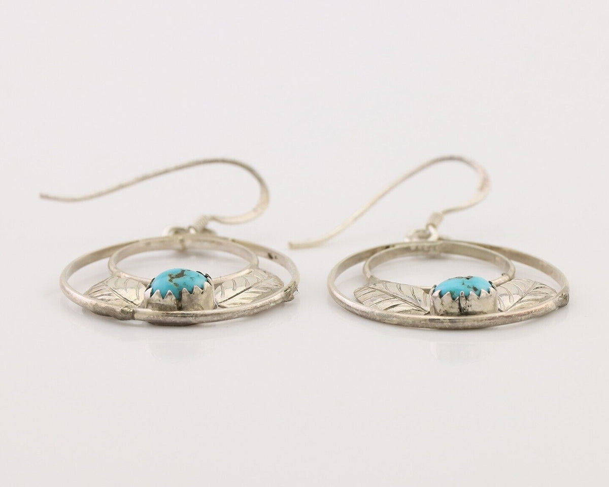 Navajo Handmade Dangle Earrings 925 Silver Blue Turquoise Native Artist C.80's