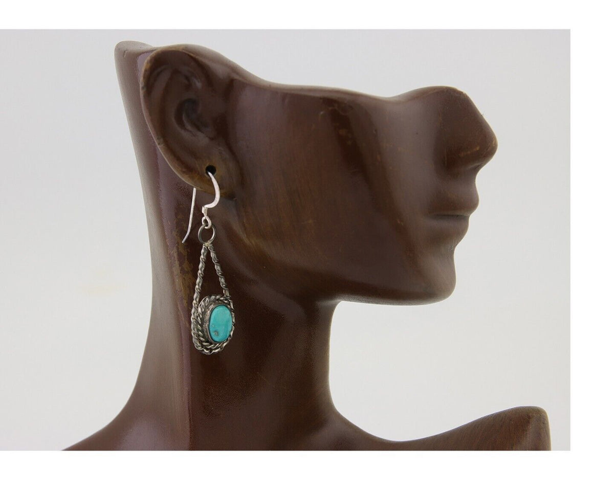 Navajo Dangle Earrings 925 Silver Natural Blue Turquoise Native Artist C.80's