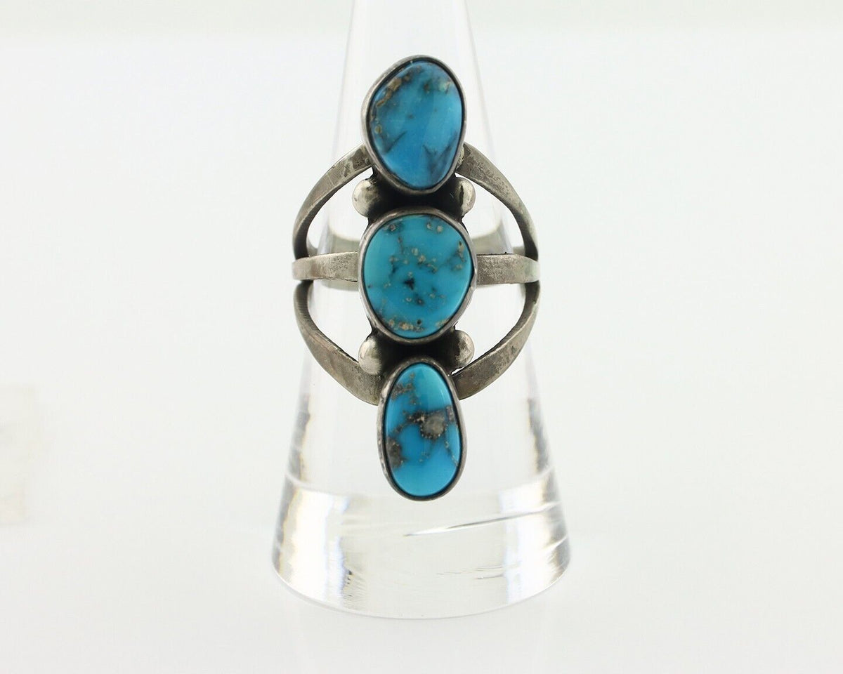 Navajo Ring 925 Silver Natural Blue Turquoise Native American Artist C.80's