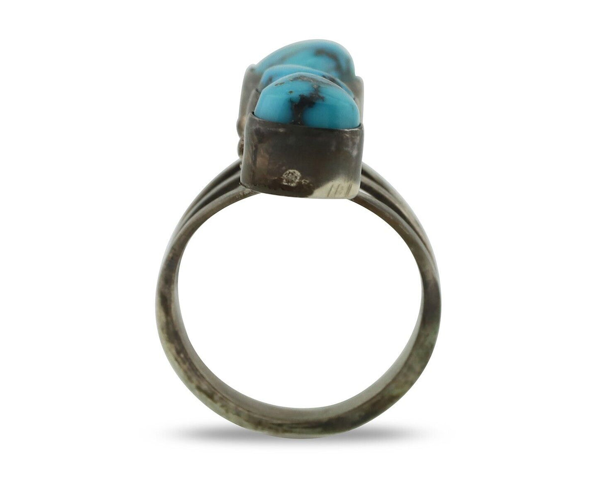 Navajo Ring 925 Silver Natural Blue Turquoise Native American Artist C.80's