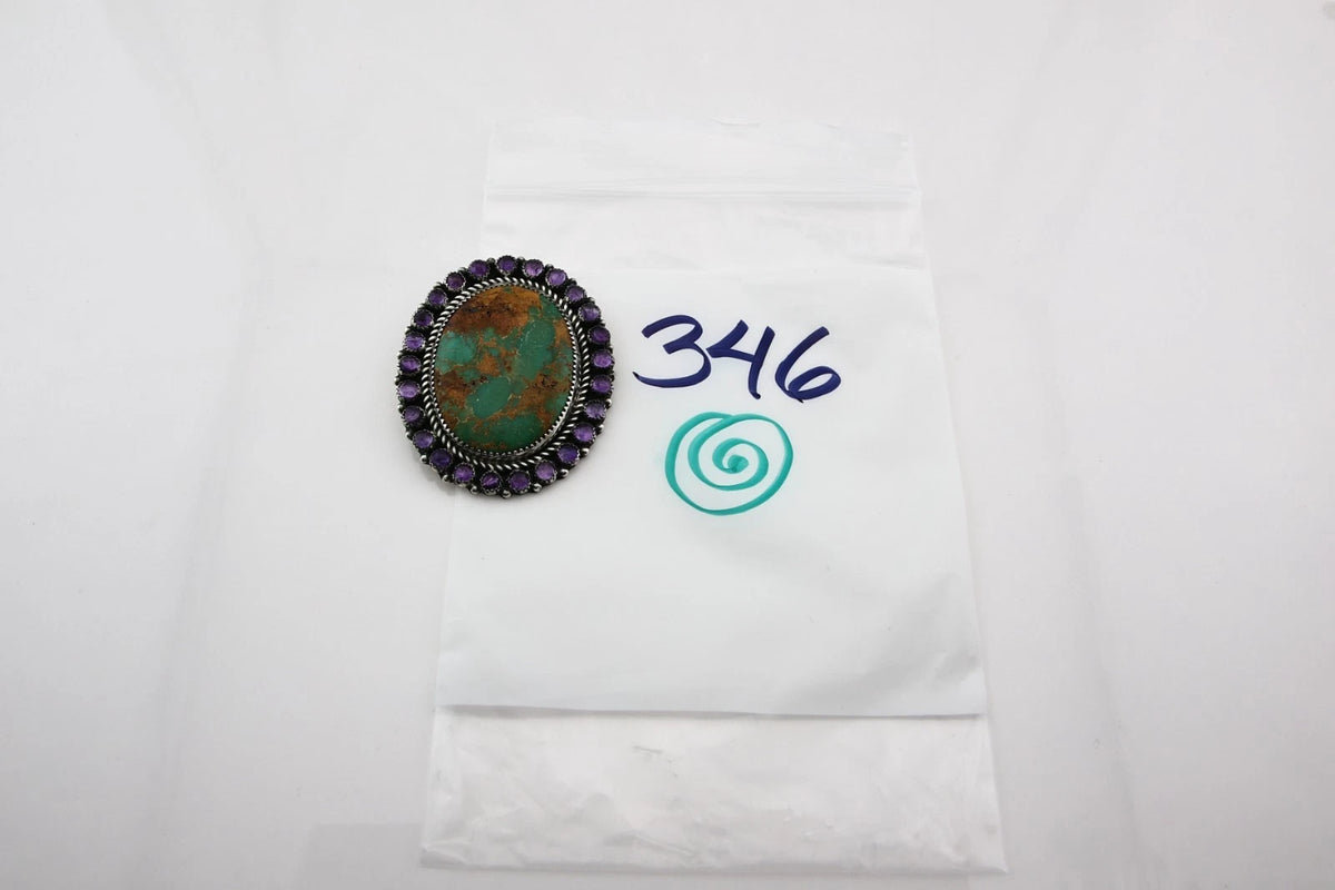 Navajo Pin Pendant Sterling Silver Gemstone Vintage Signed OD C.80's