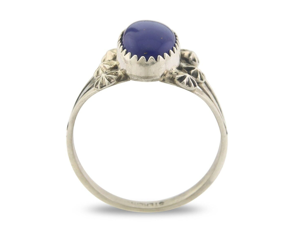Navajo Ring 925 Sterling Natural Lapis Handmade Native Artist C.80's