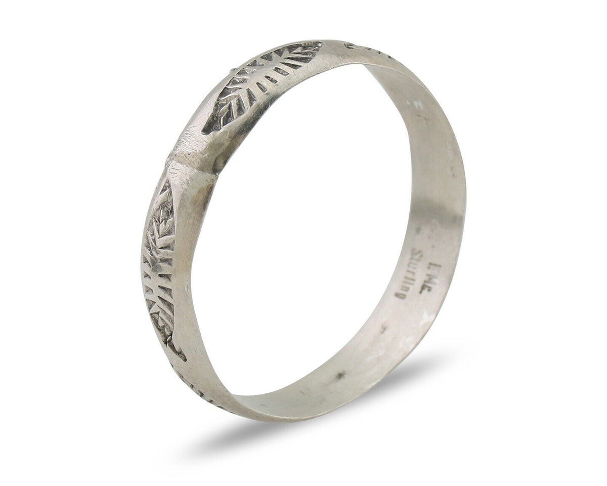 Navajo Hand Stamped Band 925 Silver 5.0 mm Signed Larry Chavez Size 12 C.80's
