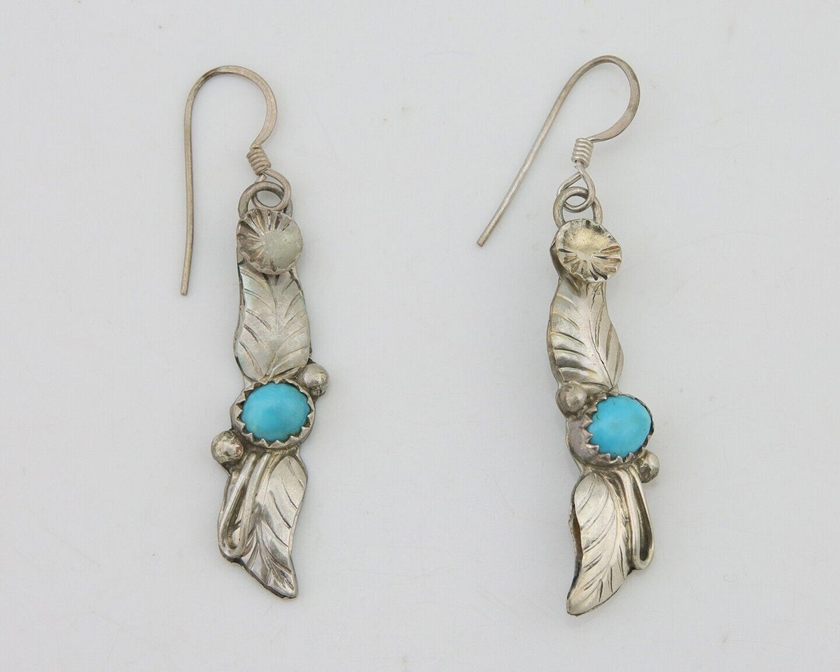 Navajo Dangle Earrings 925 Silver Natural Turquoise Native Artist C.80's