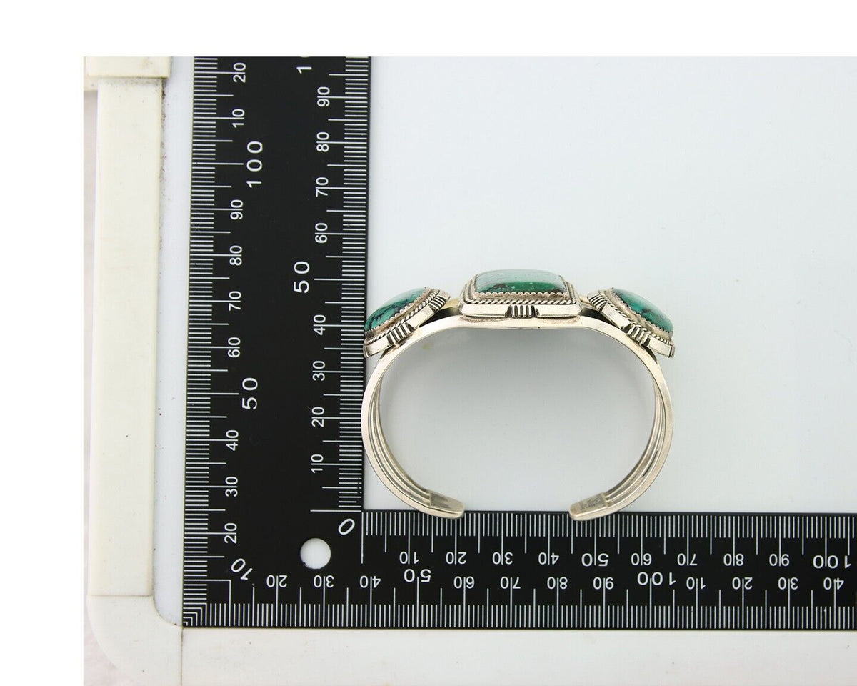 Navajo Bracelet 925 Silver Turquoise Cuff Artist Signed William Denetdale C.80's