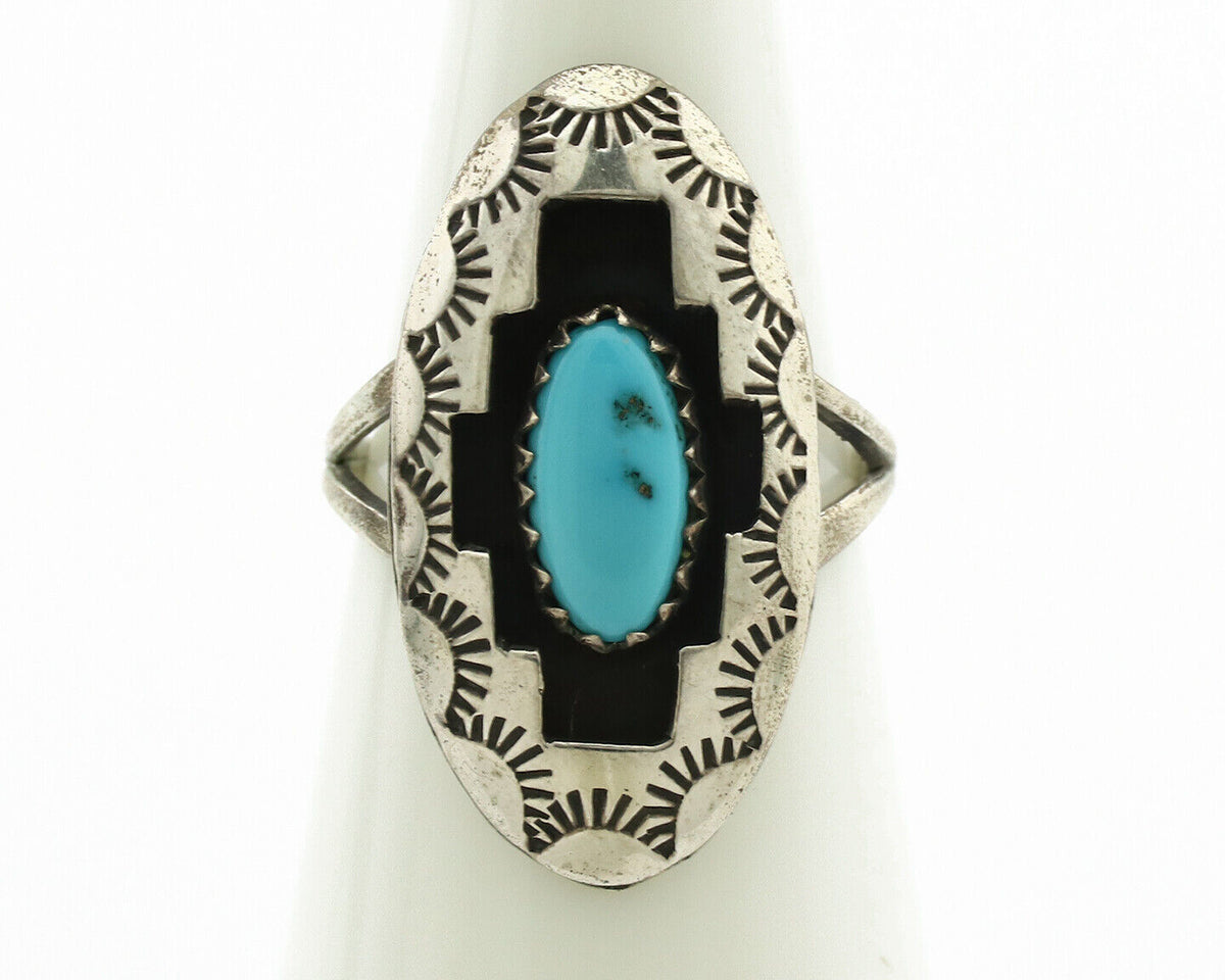 Navajo Ring .925 Silver Sleeping Beauty Turquoise Native Artist C.1980's