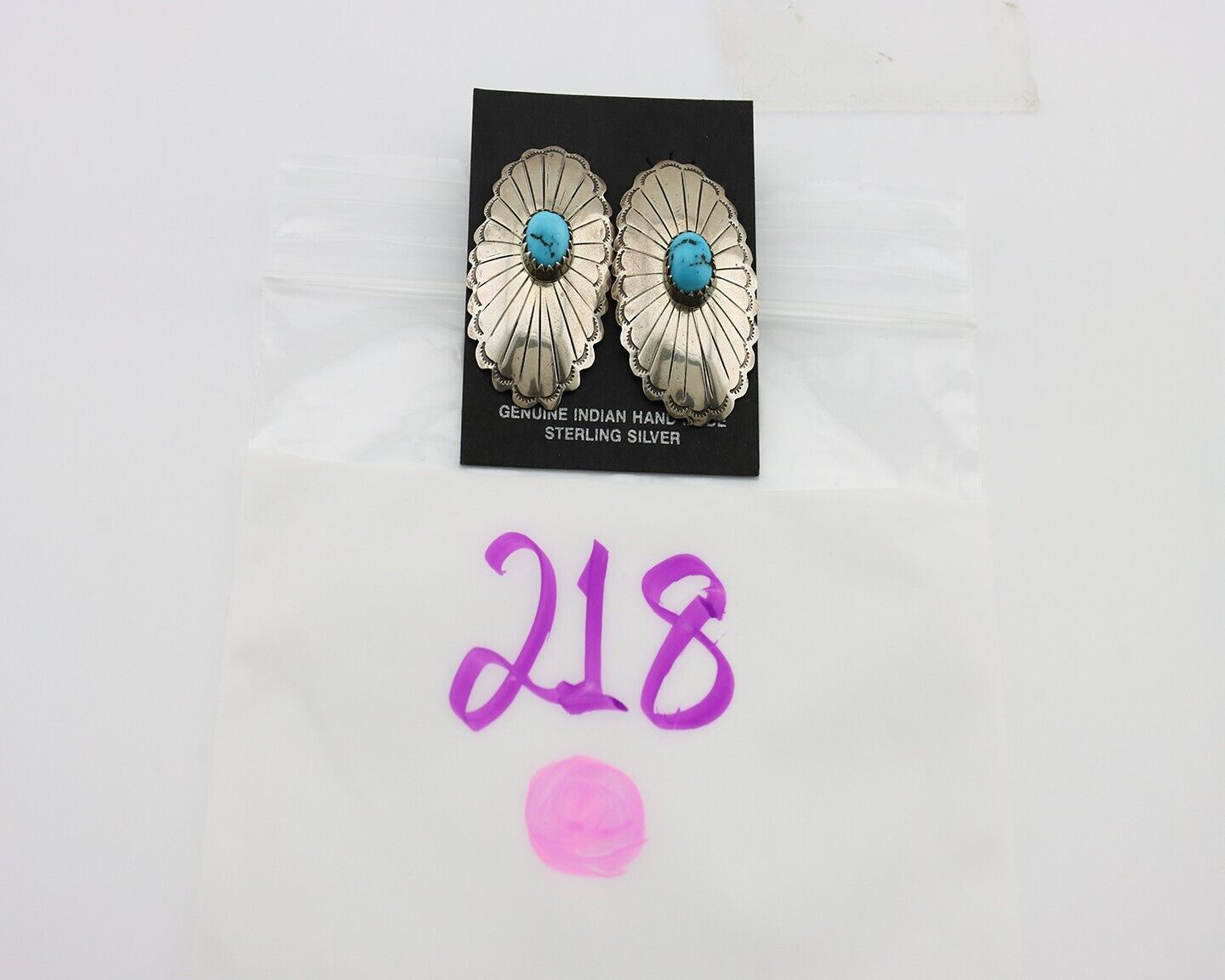 Navajo Hand Stamped Earrings 925 Silver Turquoise Native Artist C.80s
